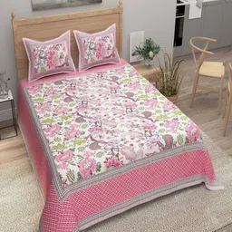 Bombay Spreads Pink Printed Pure Cotton 144 TC Double King Bedsheet With 2 Pillow Covers-image-44