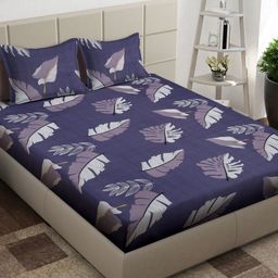 Arrabi Purple & Grey Melange Floral 300 TC King Bedsheet with 2 Pillow Covers-picture-41