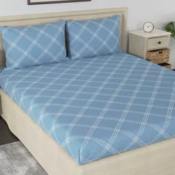 Huesland Aspire Blue & White Printed 186 TC Cotton King Bedsheet & 2 Pillow Covers-picture-12