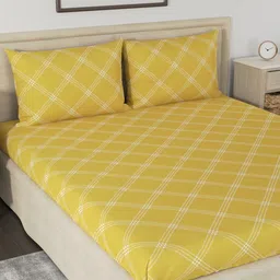 Huesland Aspire Yellow & White Geometric 186 TC Cotton King Bedsheet With 2 Pillow Covers-picture-23