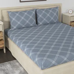 Huesland Aspire Grey & White Printed 186 TC Cotton King Bedsheet & 2 Pillow Covers-image-90