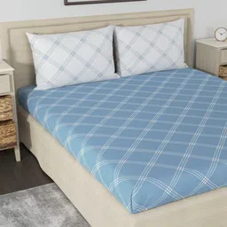 Huesland Blue & White Geometric Print 186 TC Cotton King Bedsheet With 2 Pillow Covers-picture-36