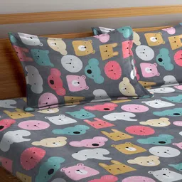 KLOTTHE Grey & Pink Printed 300 TC Double King Bedsheet With 2 Pillow Covers image 2