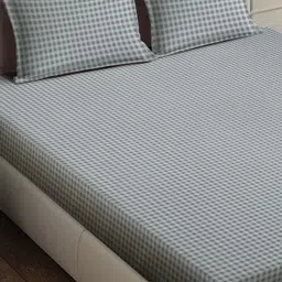 Arrabi Grey Geometric 300 TC King Bedsheet with 2 Pillow Covers image 5