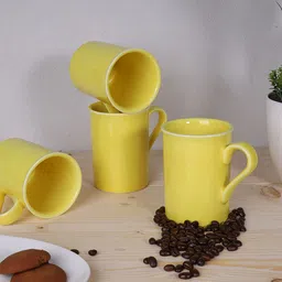 Ariane Yellow Set of 4 Handcrafted Solid Porcelain Glossy Mugs-image-28