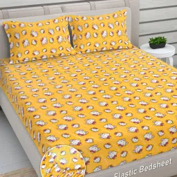 FABINALIV Yellow Cartoon Woollen King Size Fitted Double Bedsheet With 2 Pillow Covers-image-55