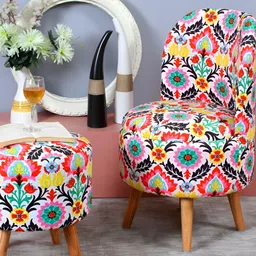 Shadowkart Blue & Pink 2 Pieces Floral Printed Wooden Ottomans-picture-38