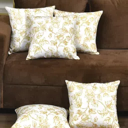 Clasiko White & Beige 5 Pcs Floral Square Cushion Covers-image-37