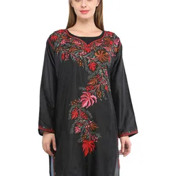Exotic India Floral Embroidered Pure Silk Kurti-picture-22