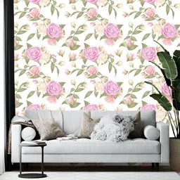 Wallpics White & Pink Floral and Botanical Printed Self-Adhesive Wallpaper-image-16