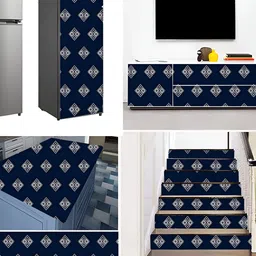 Wallpics Navy Blue & White Printed Self-Adhesive Wallpaper image 3