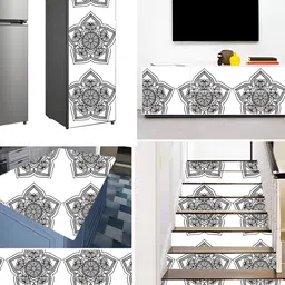 Wallpics White & Black Ethnic Motifs Printed Self-Adhesive Wallpaper image 2