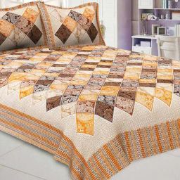 jaipur fabric Orange Traditional 280 TC Cotton Blend Queen Sized Bed Sheets with 2 Pillow Covers-picture-35