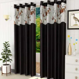 Brown Polyester Solid 9ft Semisheer Eyelet Long Door Curtains (3Pcs)-image-61