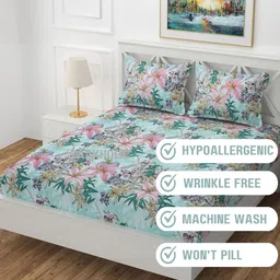 yaakholic Blue Microfibre 310 TC King Size Fitted Bedsheet With 2 Pillow Covers image 4