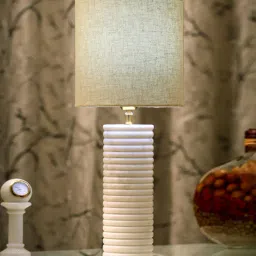 Carved-Way Beige Fabric Shade Table LED Lamp With White Base By POSH N PLUSH-picture-10