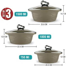 trueware Brown Zinna Plastic & Steel (Set Of 3) Casserole image 4