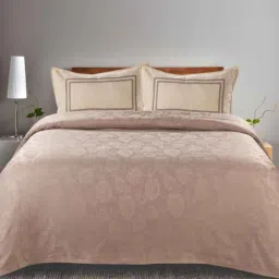 saral home Beige Floral 144 TC 100% Cotton Queen Sized Bed Sheets with 2 Pillow Covers-picture-37