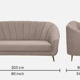 casacraft from pepperfry Kaylee Velvet 3 Seater Sofa In Sandy Brown Colour image 2