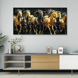 nestroots Black Canvas Framed Majestic Equine Serenity in Nature Wall Painting(24X48 Inch) image 1