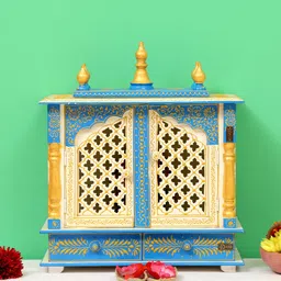 d'dass Blue Sheesham Wood & MDF Floor Rested Mandir With Door image 2