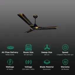 LUMINOUS Jaipur Ghoomar 3 Star 1200mm 3 Blade High Speed Ceiling Fan (Energy Saving, Abu Black) image 3
