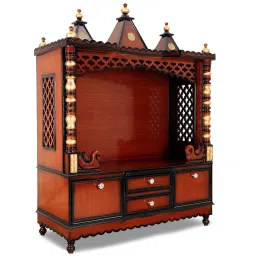 dzyn furnitures Abhikya Kostha Floor Rested Pooja Mandir without Door (Brown Gold) image 5