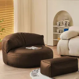 mintwud from pepperfry Haruto Leatherette Bean Bag with Footstool Filled with Beans In Brown Colour-picture-22