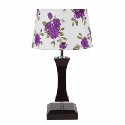 White & Purple Fabric Shade Table Lamp With Brown Base By Foziq image 4