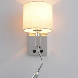 Stello Dual Function Modern Wall Lamp with Fabric Shade & LED Reading Light image 1