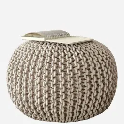riance creations Romania Knitted Pouffe in Beige Colour image 3