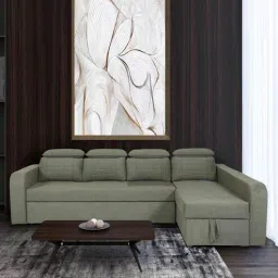 casacraft from pepperfry Galleria Fabric LHS Pull-Out Sofa Cum Bed in Sandy Brown Colour with Storage-picture-39