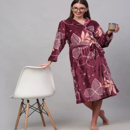 Multicolor Printed Woolen Women Bath Robe With Belt (S) By Klotthe-picture-19