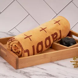 Black gold Set Of 2 Yellow Printed 400 GSM Microfiber Bath Towels-image-34