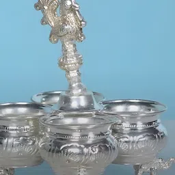 Sigaram Textured German Silver 4 Cup Panchwala With Peacock-image-11