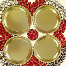 PUFFSMART Brown Textured Pooja Aarti Thali-image-5
