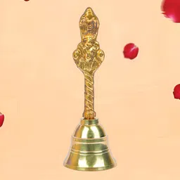 Kuber Industries Beige Garun Sitting On Top Textured Brass Pooja Bell-picture-1