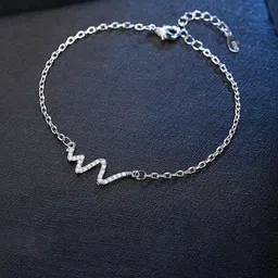 MYKI Women Silver-Plated Cubic Zirconia Link Bracelet-image-83