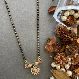 Digital Dress Room Gold-Plated White & Black AD-Studded Beaded Mangalsutra image 1