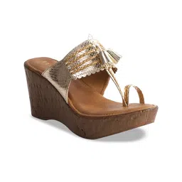 ERIDANI Textured Open Toe Kolhapuri Wedge Heels image 1