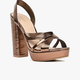 ALDO Bronze-Toned Striped Party Block Sandals with Buckles-image-74