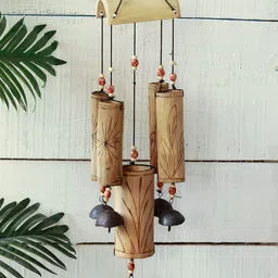Unravel India Beige 5 Tubes Antique Bamboo Windchime With Copper Bells-picture-22