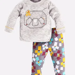BABY GO Girls Grey Melange & Yellow Printed T-shirt with Pyjamas-picture-54