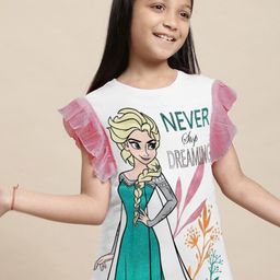 Kids Ville Girls Frozen Printed Round Neck Short Sleeves Pure Cotton T-shirt-picture-41