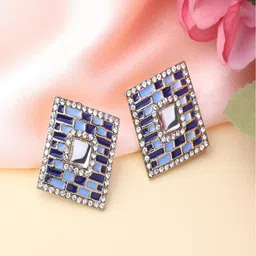 Mahi Women Navy Blue & Blue Contemporary Studs Earrings-image-6