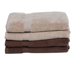 BIANCA Set Of 4 Beige & Brown Solid 380 GSM Pure Cotton Terry Bath Towels image 2
