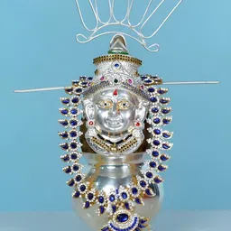 Sigaram Silver Toned & Blue Textured Lakshmi Face Mukoot image 2