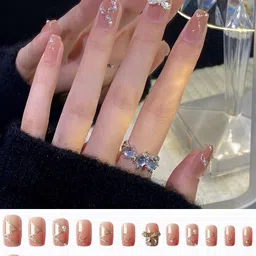 Secret Lives 24 Pieces Zig Zag With 3D Bow Pearl Fake Nails image 2