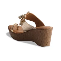 ERIDANI Textured Open Toe Kolhapuri Wedge Heels image 2