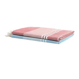 Arrabi Set Of 2 Maroon & Blue Striped Cotton Bath Towels image 5